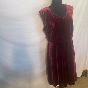 London Style Collection Petites Wine Velvet V-Neck A-Line Dress 16P NWT